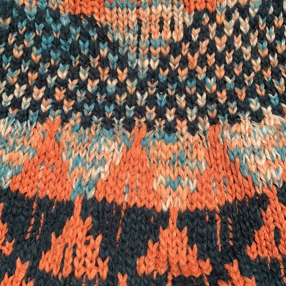 FREE PEOPLE CROCHET TURTLENECK SWEATER IN NAVY COMBO LONG PUFF SLEEVES - Picture 14 of 16